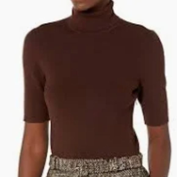 THEORY Tweed Knit Turtleneck Dress in Brown Mixed Media Size Large New - Picture 3 of 7